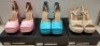 30 X BRAND NEW MISSGUIDED MIXED SHOE LOT TO INCLUDE EXTREME PLATFORM SATIN HEELED SHOE - RAFFIA HEELED SANDALS - GLADIATOR FLAT SHOES IN BLACK ETC ALL IN SIZE 6