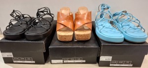 30 X BRAND NEW MISSGUIDED MIXED SHOE LOT TO INCLUDE GLADIATOR SANDALS - EXTREME PLATFORM CORK HEELED MULES IN TAN - QUILTED GRANDAD SANDALS ETC ALL I SIZE 5