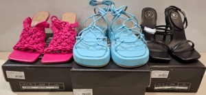 30 X BRAND NEW MISSGUIDED MIXED SHOE LOT TO INCLUDE SQAURE TOE HIGH HEELS - TIE UP HEELED SANDALS - GLADIATOR SANDALS - STRAPPY HEELED SANDALS ETC ALL IN SIZE 5