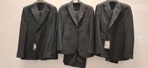 3 X BRAND NEW DAN JOHN BLACK SMOOKING REVER FULL SUITS IN SIZES 44-48-54 - RRP-£239.99 PP