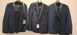 3 X BRAND NEW DAN JOHN BLUE SMOOKING REVER FULL SUITS IN SIZES 54-58-60- RRP-£239.99 PP