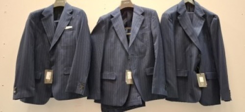 3 X BRAND NEW DAN JOHN BLUE STRIPE ABITO GESSATO FULL SUITS IN SIZES 46-48-52 - RRP-&pound;239.99 PP