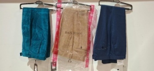 10 X BRAND NEW MIXED DAN JOHN SUIT PANTS LOT IN VARIOUS STYLES AND COLOURS TO INCLUDE BLUE CORDROY - CAMEL - NAVY BLUE - ETC RRP-&pound;49.99 PP