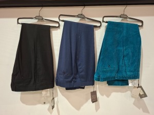 10 X BRAND NEW MIXED DAN JOHN SUIT PANTS LOT IN VARIOUS STYLES AND COLOURS TO INCLUDE BLUE CORDROY - BLACK - NAVY BLUE - BLUE ALL IN VARIOUS SIZES RRP-£49.99 PP