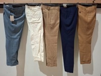 10 X BRAND NEW MIXED DAN JOHN PANTS - SUIT PANTS LOT IN VARIOUS STYLES AND COLOURS TO INCLUDE BLUE SUIT TROUSERS - WHITE SUIT TROUSERS - BROWN SUIT TROUSERS - BLUE SUIT TROUSERS ETC ALL IN VARIOUS SIZES RRP-&pound;49.99 PP