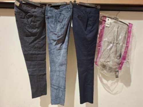 10 X BRAND NEW MIXED DAN JOHN PANTS - SUIT PANTS LOT IN VARIOUS STYLES AND COLOURS TO INCLUDE GREY SUIT TROUSERS - BLUE SUIT TROUSERS - BLUE PANTS - BLUE CORDROY PANTS ETC ALL IN VARIOUS SIZES RRP-&pound;49.99 PP