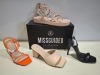30 X BRAND NEW MISSGUIDED MIXED SHOE LOT TO INCLUDE PERSPEX SQUARE TOE WEDGE HEEL, EXTREME PLATFORM SATIN HEELED SHOE, WF SQUARE TOE BLOCK HEEL MULE SANDALS IN SAND, BLUE, NUDE, PINK ETC IN SIZE 3, 4