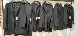 6 X BRAND NEW DAN JOHN BLACK HOODED BIB COATS IN BLACK IN SIZES 56 , 52 , 50 , 44 , 60 , 46 , - RRP EACH £159 - TOTAL £954