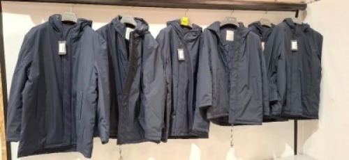6 X BRAND NEW DAN JOHN COATES WITH HOOD IN NAVY BLUE IN SIZES 3XL , M , L , XXL , - RRP EACH &pound;150 - TOTAL RRP &pound;900
