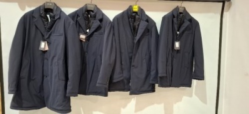 4 X BRAND NEW DAN JOHN JACKET / COAT IN NAVY BLUE IN SIZES 50 , 46 , 60 - RRP EACH &pound;144 - TOTAL &pound;576