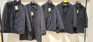5 X BRAND NEW DAN JOHN TRENCH TRAPUNTATOS IN NAVY BLUE IN SIZES 50 , 52 , 60 AND M - PPE EACH £140 - TOTAL RRP £700
