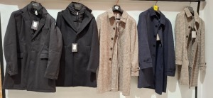 5 X BRAND NEW MIXED DAN JOHN COATS IN VARIOUS STYLES AND COLOURS IE GREY IN SIZE 46 , BLACK IN SIZE 44 , BLUE IN SIZE 50 , 2 IN WHITE / BROWN IN SIZES 46 AND 48 - RRP EACH £150 - TOTAL RRP £750