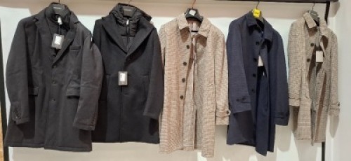 5 X BRAND NEW MIXED DAN JOHN COATS IN VARIOUS STYLES AND COLOURS IE GREY IN SIZE 46 , BLACK IN SIZE 44 , BLUE IN SIZE 50 , 2 IN WHITE / BROWN IN SIZES 46 AND 48 - RRP EACH &pound;150 - TOTAL RRP &pound;750