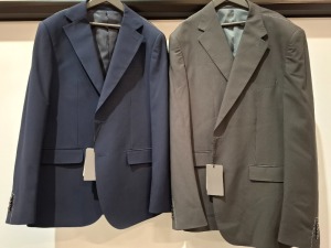 5 X BRAND NEW MIXED DAN JOHN SUIT BLAZERS LOT TO INCLUDE 4X IN NAVY IN SIZES 48,50,52 AND 1X IN GREY IN SIZE 60 - RRP EACH £130