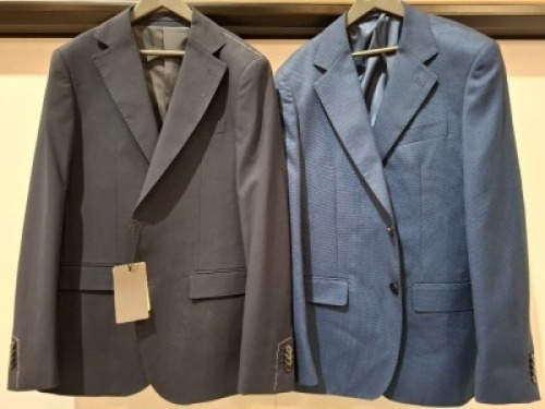 5 X BRAND NEW MIXED DAN JOHN SUIT BLAZERS LOT TO INCLUDE 4X IN NAVY IN SIZES 46,54,56 AND 1X IN BLUE IN SIZE 48 - RRP EACH &pound;130