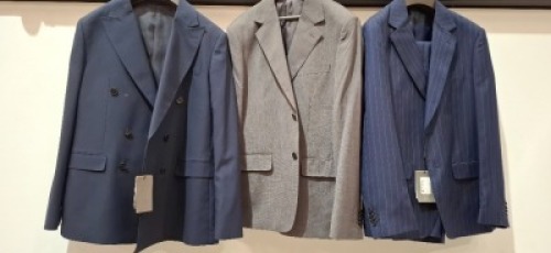 5 X BRAND NEW MIXED DAN JOHN SUIT BLAZERS LOT TO INCLUDE 3 X NAVY IN SIZES 46,48,54 AND 2 IN GREY IN SIZE 50,52 - RRP EACH &pound;130