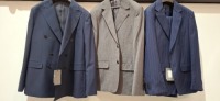 5 X BRAND NEW MIXED DAN JOHN SUIT BLAZERS LOT TO INCLUDE 3 X NAVY IN SIZES 46,48,54 AND 2 IN GREY IN SIZE 50,52 - RRP EACH &pound;130