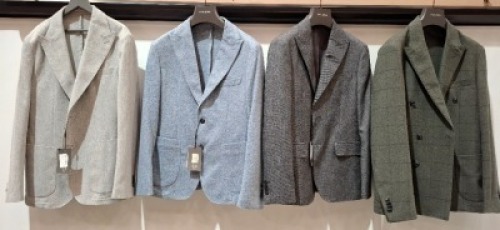 5 X BRAND NEW MIXED DAN JOHN SUIT BLAZERS LOT TO INCLUDE 2 X IN DARK GREEN IN SIZE 50,52 , 2X IN GREY IN SIZE 48,50 AND 1X IN BLUE/WHITE IN SIZE 46 - RRP EACH &pound;130