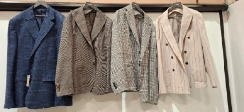 5 X BRAND NEW MIXED DAN JOHN SUIT BLAZERS LOT TO INCLUDE 2 X IN WHITE STRIPED IN SIZE 50 , 1 X IN BLACK / WHITE IN SIZE 54 , 1 IN WHITE / GREY IN SIZE 48 , 1 X IN BLUE IN SIZE 60 - RRP EACH &pound;130