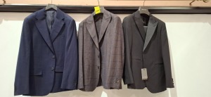5 X BRAND NEW MIXED DAN JOHN SUIT BLAZERS LOT TO INCLUDE 2 X CHECKERED GREY/BLUE IN SIZES 46,50 , 1X IN BLUE IN SIZE 56 , 1X IN NAVY BLUE IN SIZE 52 , 1X IN BLACK IN SIZE 46 - RRP EACH £130