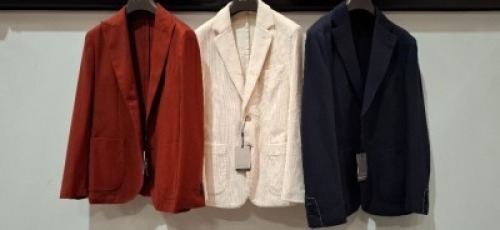 5 X BRAND NEW MIXED DAN JOHN SUIT BLAZERS LOT TO INCLUDE 2 X IN CREAM IN SIZES 46,50 , 2X IN BLUE IN 50,60 , 1X IN RED IN SIZE 48 - RRP EACH &pound;130
