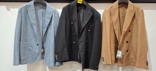 5 X BRAND NEW MIXED DAN JOHN SUIT BLAZERS LOT TO INCLUDE 2 X IN BROWN IN SIZES 50,54 , 1X IN NAVY BLUE IN SIZE 60 , 1X IN LIGHT BLUE/WHITE IN SIZE 54 , 1X IN BLACK IN SIZE 52 - RRP EACH &pound;130