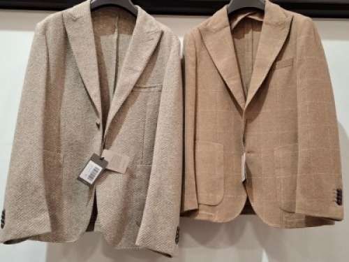 5 X BRAND NEW MIXED DAN JOHN SUIT BLAZERS LOT TO INCLUDE 4 X IN LIGHT BROWN IN SIZES 44,48,56 AND 1X IN WHITE/BROWN IN SIZE 58 - RRP EACH &pound;130