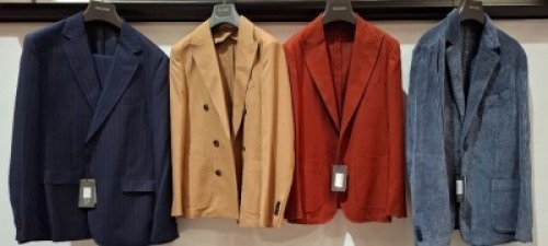 5 X BRAND NEW MIXED DAN JOHN SUIT BLAZERS LOT TO INCLUDE 2 X IN BURGUNDY RED IN SIZES 46,56 , 1X IN BROWN IN SIZE 48 , 1X IN NAVY BLUE IN SIZE 58 1X IN BLUE IN SIZE 58 - RRP EACH &pound;130