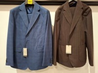 5 X BRAND NEW MIXED DAN JOHN SUIT BLAZERS WITH MATCHING TROUSERS LOT TO INCLUDE 4 X IN BROWN IN SIZES 48,50 AND 1X IN BLUE IN SIZE 52 - RRP EACH &pound;130