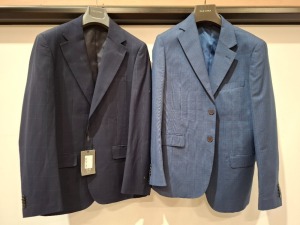 5 X BRAND NEW MIXED DAN JOHN SUIT BLAZERS LOT TO INCLUDE 4 X IN NAVY IN SIZES 46,50,58 AND 1X IN BLUE IN SIZE 40 - RRP EACH £130