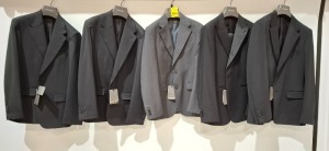 5 X BRAND NEW MIXED DAN JOHN SUIT BLAZERS LOT TO INCLUDE 4 X BLACK IN SIZES 48 , 50 , 54 , AND 1 X GREY IN SIZE 46 - RRP EACH £130
