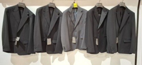 5 X BRAND NEW MIXED DAN JOHN SUIT BLAZERS LOT TO INCLUDE 4 X BLACK IN SIZES 48 , 50 , 54 , AND 1 X GREY IN SIZE 46 - RRP EACH &pound;130