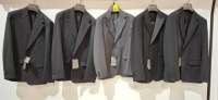 5 X BRAND NEW MIXED DAN JOHN SUIT BLAZERS LOT TO INCLUDE 4 X BLACK IN SIZES 48 , 50 , 54 , AND 1 X GREY IN SIZE 46 - RRP EACH &pound;130