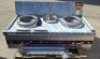 STAINLESS STEEL WATER COOLED 2-BURNER GAS STOVE / WOK BURNER WITH 4 LEGS (SEE ALL IMAGES - APPEARS BRAND NEW ALBEIT NEEDS BACK PLATE FITTINGS TO BODY)
