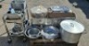 LARGE SELECTION OF STAINLESS STEEL KITCHEN PRODUCTS - COOKING POTS, COLANDERS, BOWLS & OVEN TRAYS ON A PALLET PLUS A MOBILE TROLLEY. NOTE: INCLUDES 18 X BRAND NEW BAIN MARIE LIDDED POTS (TOTA ORIG RRP &pound;1200+)