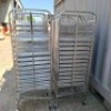 6 X ALUMINIUM / STAINLESS STEEL FOOD / BAKING RACKS / TROLLIES IE. 4 X ASSMEBLED TROLLIES 53 X STAINLESS STEEL TRAYS 2 X BRAND NEW TROLLIES - 2