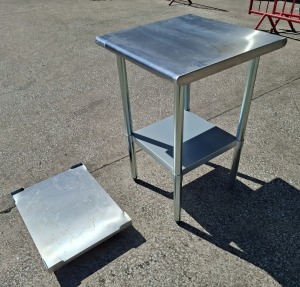 STAINLESS STEEL FOOD PREPARATION TABLE 60 X 60 X 92CM HIGH PLUS STAINLESSS STEEL 60 X 45 MOBILE BASE