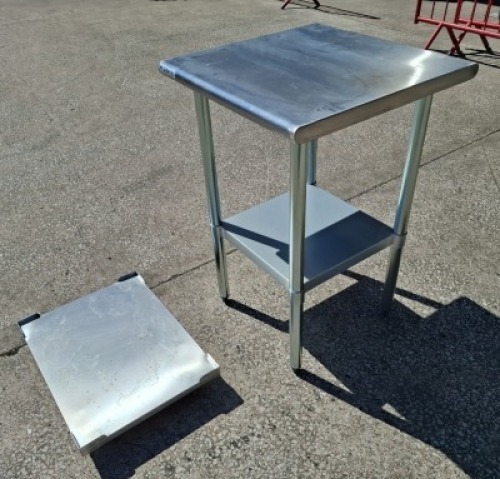 STAINLESS STEEL FOOD PREPARATION TABLE 60 X 60 X 92CM HIGH PLUS STAINLESS STEEL 60 X 45 MOBILE BASE