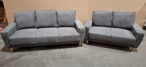 1 X BRAND NEW LINSY FURNITURE BOXED SET OF TWO LOT CONTAINING 1 3-SEATER SOFA AND 1 2-SEATER SOFA IN DARK GREY (MODEL LS075SF6)