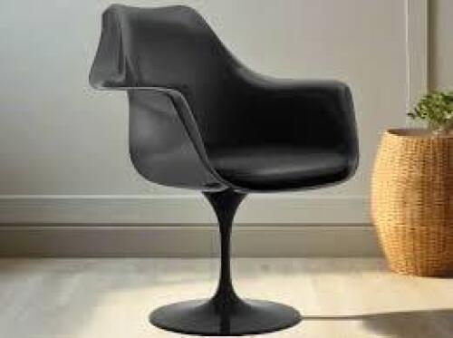 1 X BRAND NEW KNOLL SAARINEN TULIP SPINNING DINING FABRIC ARMCHAIR IN BLACK IN SIZE W 70 X D 35 X H 82 - RRP &pound;2,420