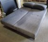 1 X USED 3-SEATER SOFA BED IN CREAM LEATHER LOOK / CHARCOAL FABRIC BED SIZE L 200 X W 145 X 45 SOFA SIZE 200 X W 95 X H 72 (NOTE CHROME BASE SLIGHTLY ERODED - 2