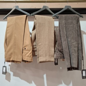 12 X BRAND NEW DAN JOHN TROUSERS IN VARIOUS SHADES OF BROWN IN SIZES 52 , 58 , 44 , 50 ETC - RRP EACH £60 - TOTAL RRP £720