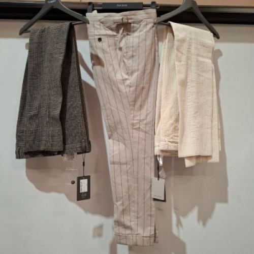 12 X BRAND NEW MIXED DAN JOHN TROUSERS IN VARIOUS COLOURS WHITE , BLACK/WHITE , NAVY BLUE AND BLACK IN VARIOUS SIZES 58 , 50 , 48 , 46 ETC - RRP EACH &pound;60 - TOTAL RRP &pound;720