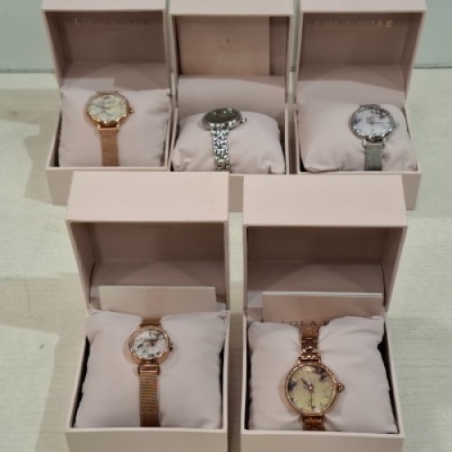 5 X LADIES LOLA ROSE ROUND FACE ROSE COLOURED GOLD PLATED BRACELET WATCH RRP &pound;75 EACH.