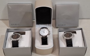 3 X MIXED WATCHES TO INCLUDE, 2 X SPIRIT DIAMANTE STAINLESS STEEL WATCH & 1 X LORUS GENTS LEATHER STAP WATCH.