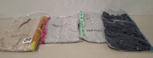 20 X BRAND NEW DAN JOHN MIXED CLOTHING LOT TO INCLUDE LONG SLEEVED SHIRT IN BLACK IN SIZE XL , SLEEVELESS VEST IN GREY IN SIZE L , SLEEVELESS VEST IN NAVY IN XXL ETC IN ONE TRAY (NOTE - TRAY NOT INCLUDED)