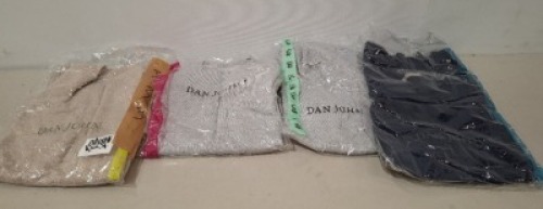 20 X BRAND NEW DAN JOHN MIXED CLOTHING LOT TO INCLUDE LONG SLEEVED SHIRT IN BLACK IN SIZE XL , SLEEVELESS VEST IN GREY IN SIZE L , SLEEVELESS VEST IN NAVY IN XXL ETC IN ONE TRAY (NOTE - TRAY NOT INCLUDED)
