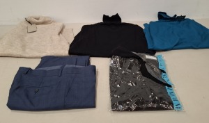 20 X BRAND NEW DAN JOHN MIXED CLOTHING LOT TO INCLUDE HALF ZIPPED TURTLE NECK JUMPERS IN WHITE IN SIZE XL , TURTLE NECK JUMPER IN BROWN, TEAL , WHITE IN SIZES L AND XL ETC IN ONE TRAY (NOTE - TRAY NOT INCLUDED)