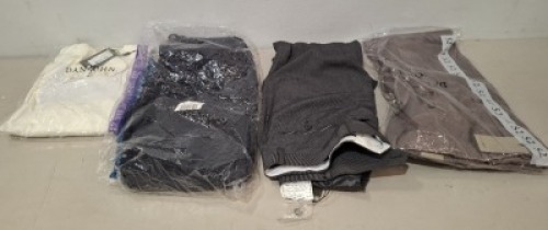 20 X BRAND NEW DAN JOHN MIXED CLOTHING LOT TO INCLUDE TROUSERS IN GREY IN SIZE 52 , TURTLE NECK JUMPERS IN NAVY IN XXXL , SWEATSHIRT IN NAVY IN SIZE XXL ETC IN ONE TRAY (NOTE - TRAY NOT INCLUDED)