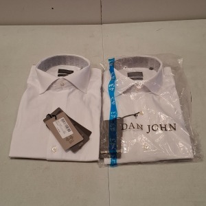 20 X BRAND NEW DAN JOHN BUTTONED SHIRTS ALL IN WHITE IN SIZES 39,40,41,43 IN ONE TRAY (NOTE TRAY NOT INCLUDED)